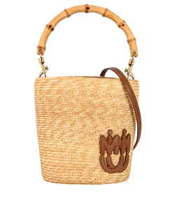 Bamboo Handle Bucket Bag, Raffia, Beige, MII, S/DB/B, 3*